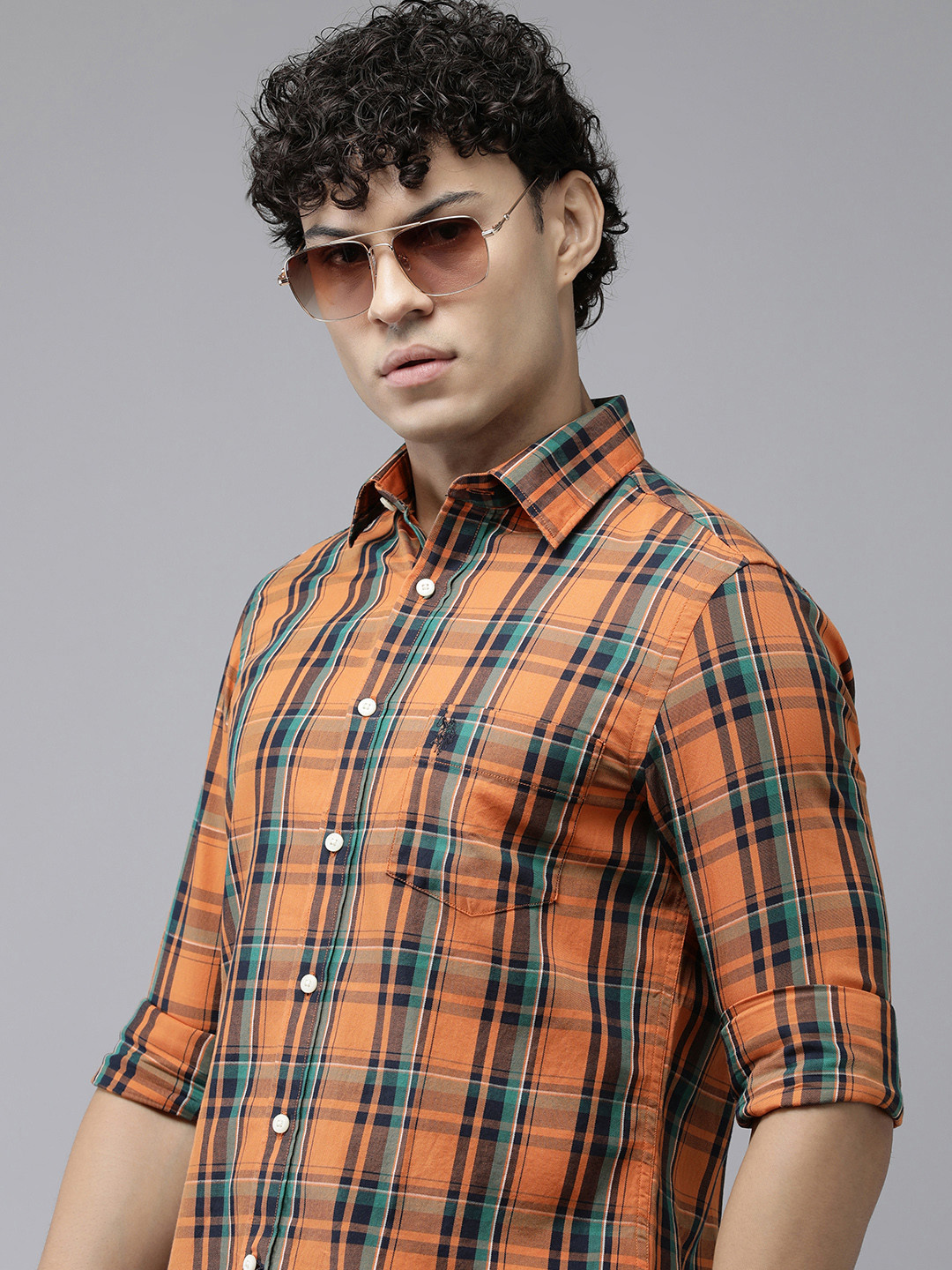 

U.S. Polo Assn. Pure Cotton Tailored Fit Tartan Checked Casual Shirt, Orange