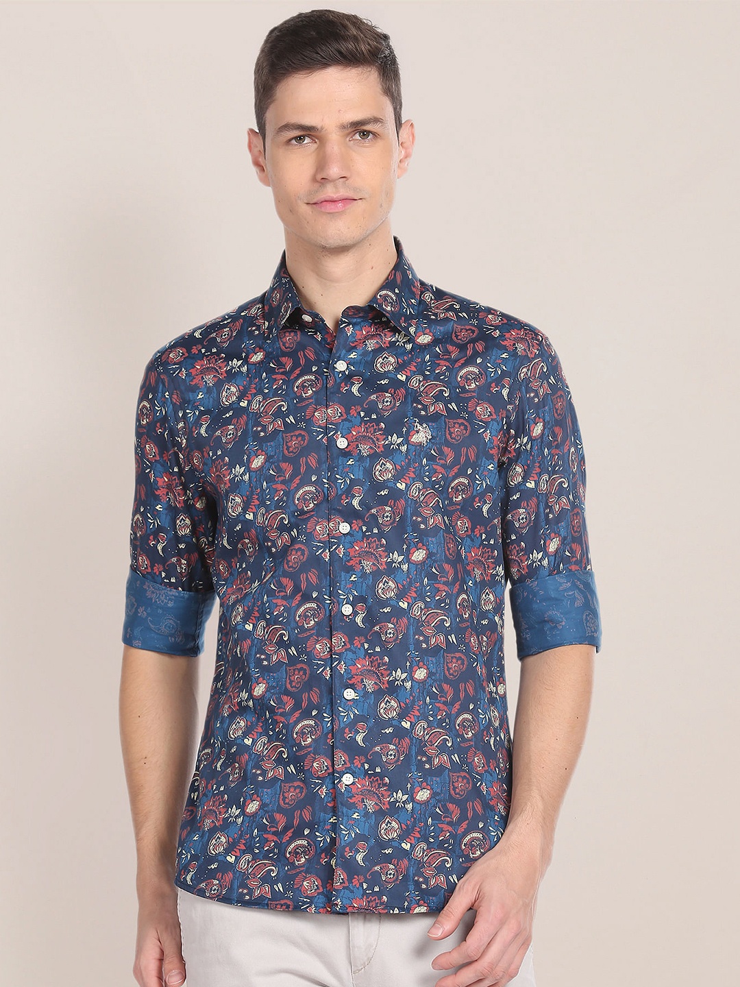 

U.S. Polo Assn. Tailored Fit Ethnic Printed Pure Cotton Casual Shirt, Navy blue