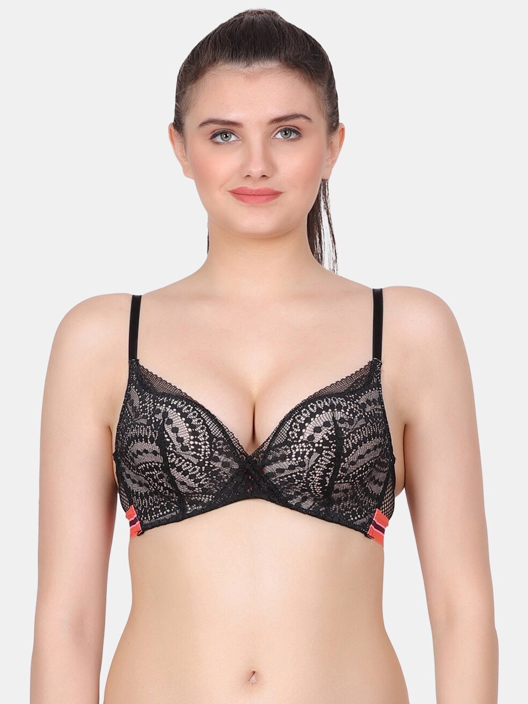 

Amour Secret Full Coverage Lightly Padded Lace Everyday Bra, Black