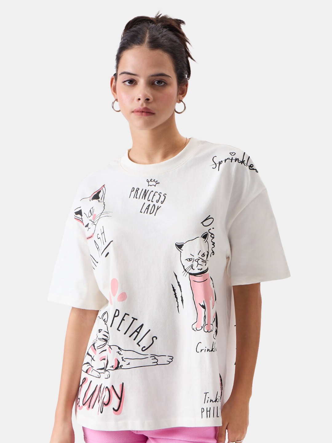 

The Souled Store White & Black Typography Printed Oversized Pure Cotton T-shirt
