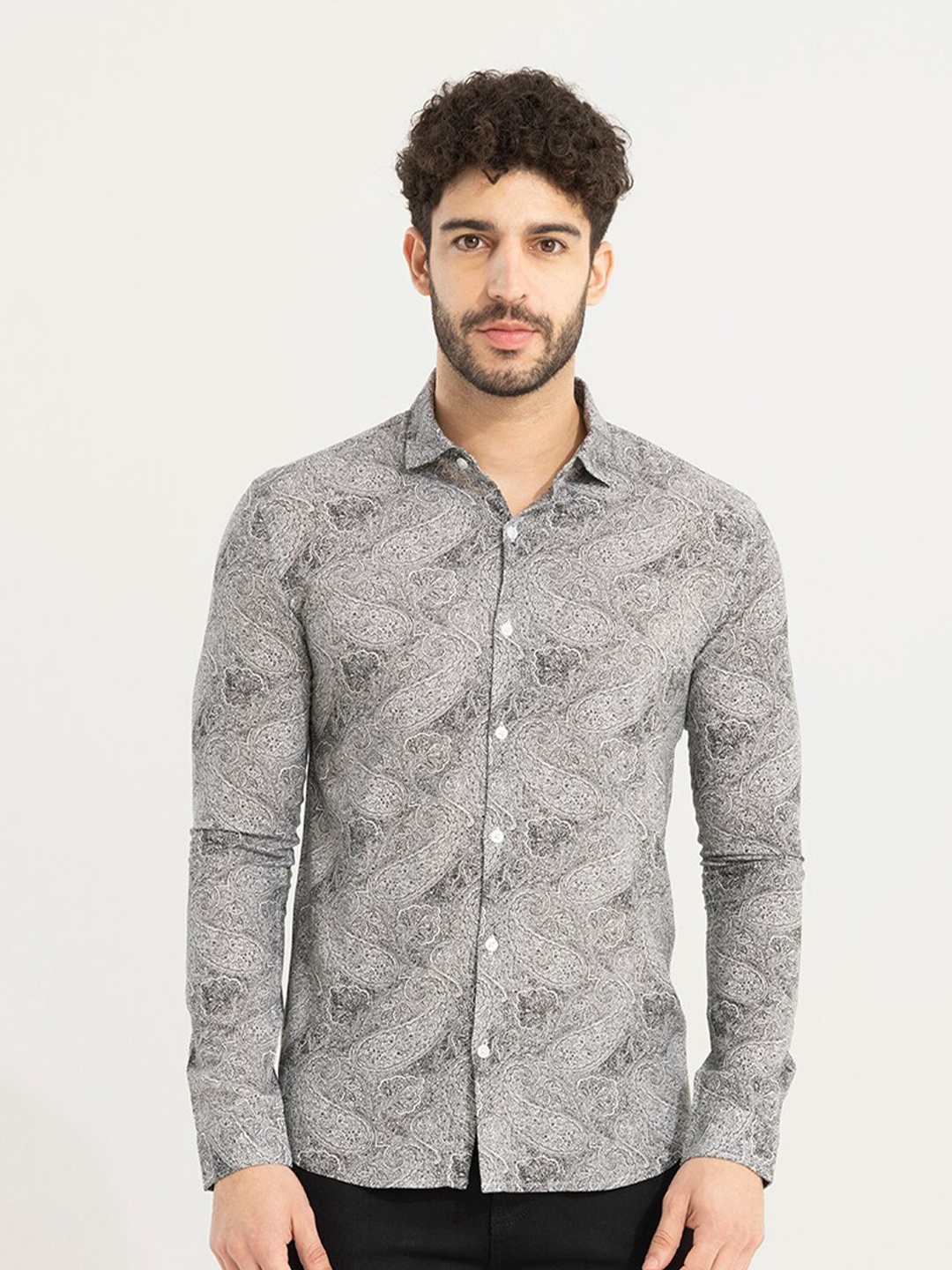 

Snitch Black Slim Fit Opaque Paisley Printed Casual Shirt