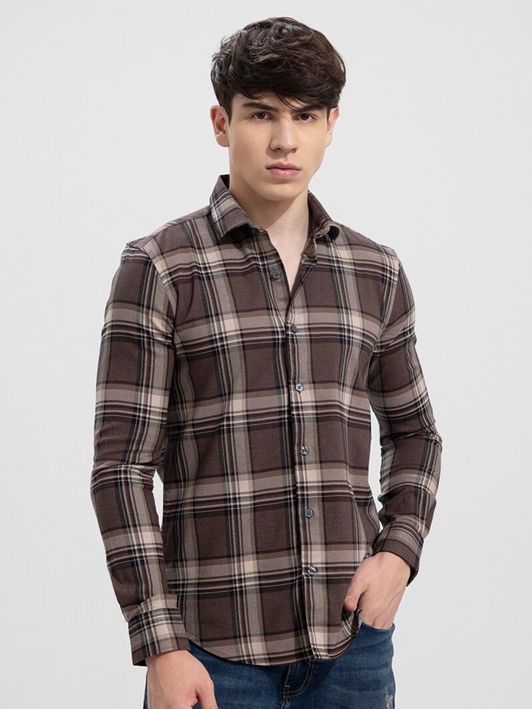 

Snitch Men Brown Slim Fit Checked Cotton Casual Shirt