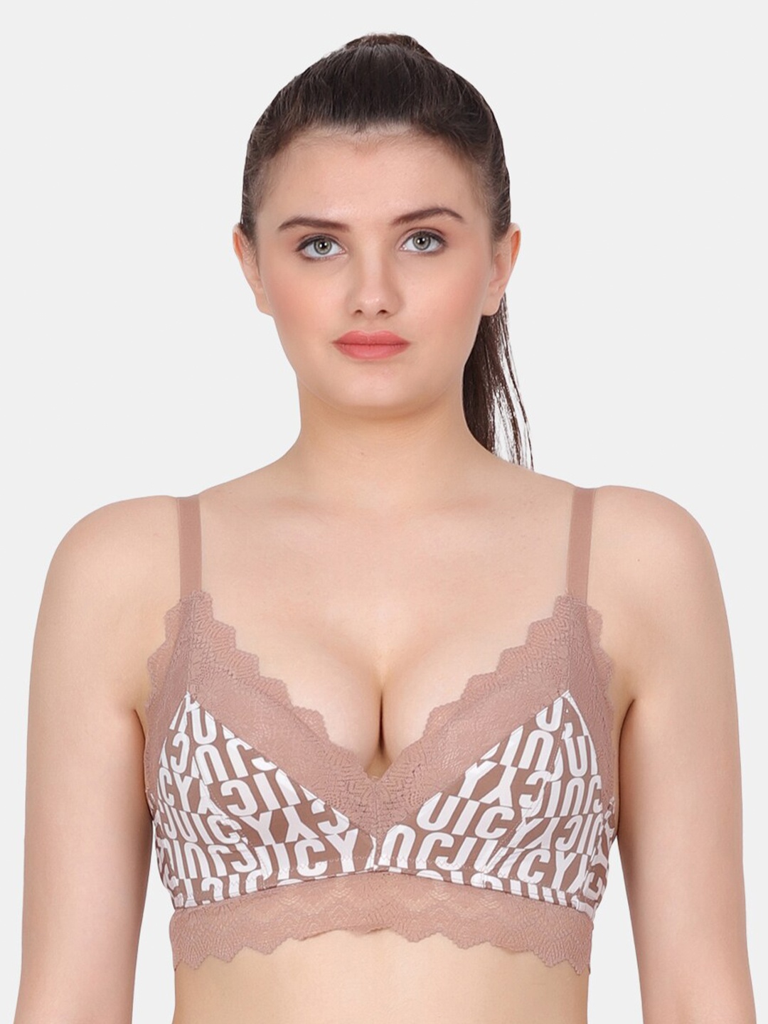 

Amour Secret Typography Printed Bra Full Coverage Lightly Padded, Brown