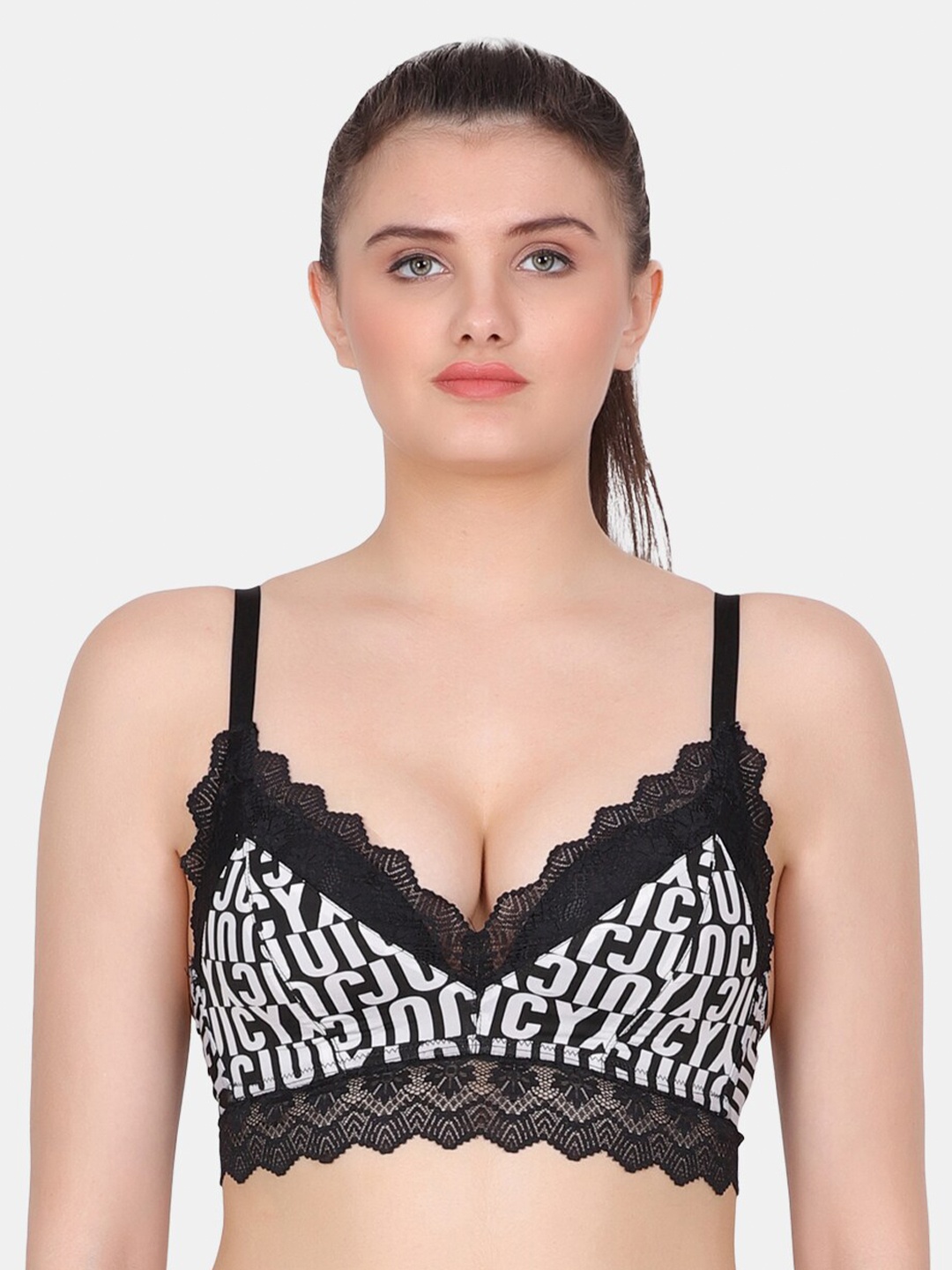 

Amour Secret Typography Printed Full Coverage Lightly Padded Lace Everyday Bra, Black