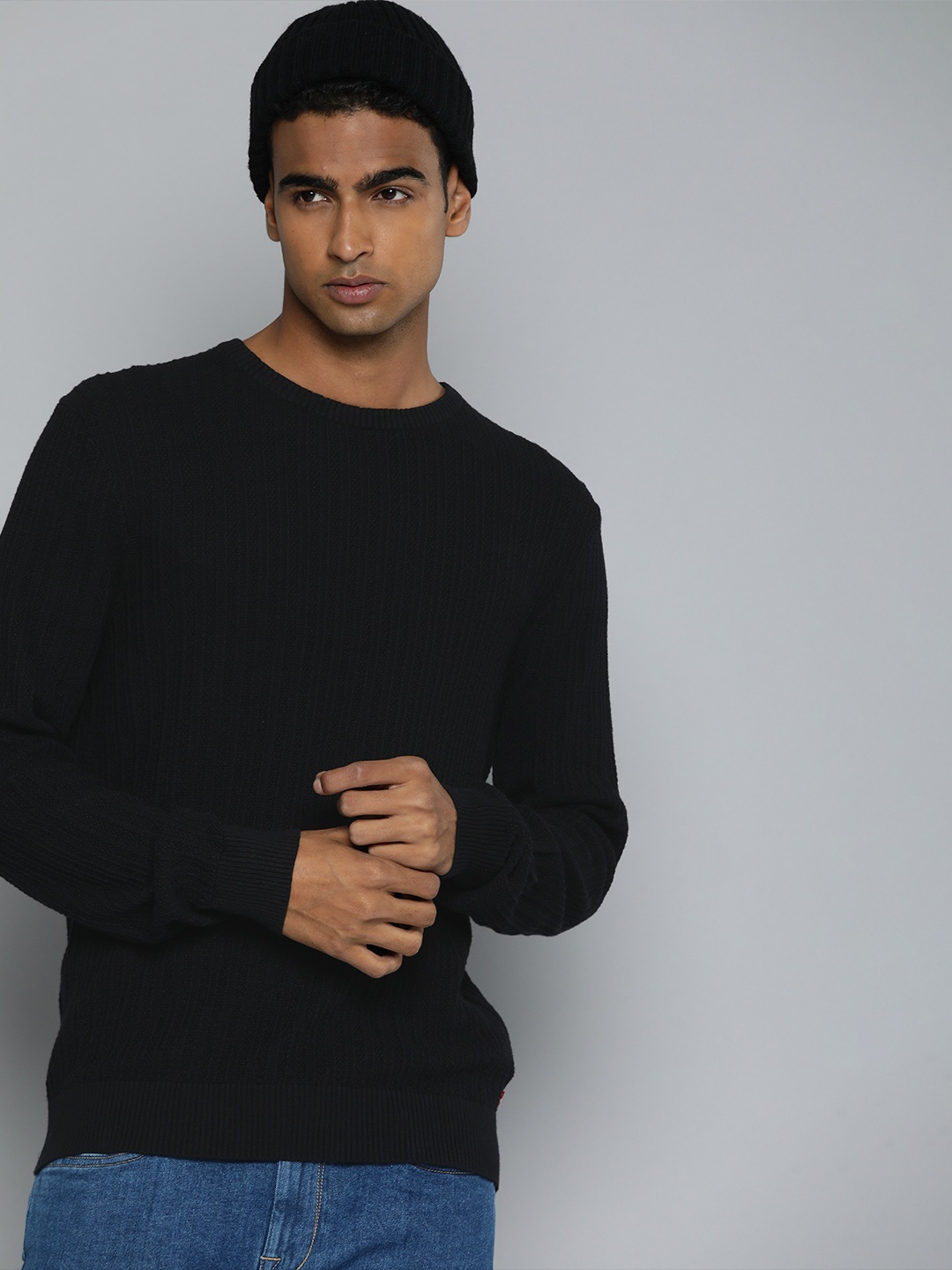 

Levis Round Neck Self-Design Pure Cotton Pullover, Black