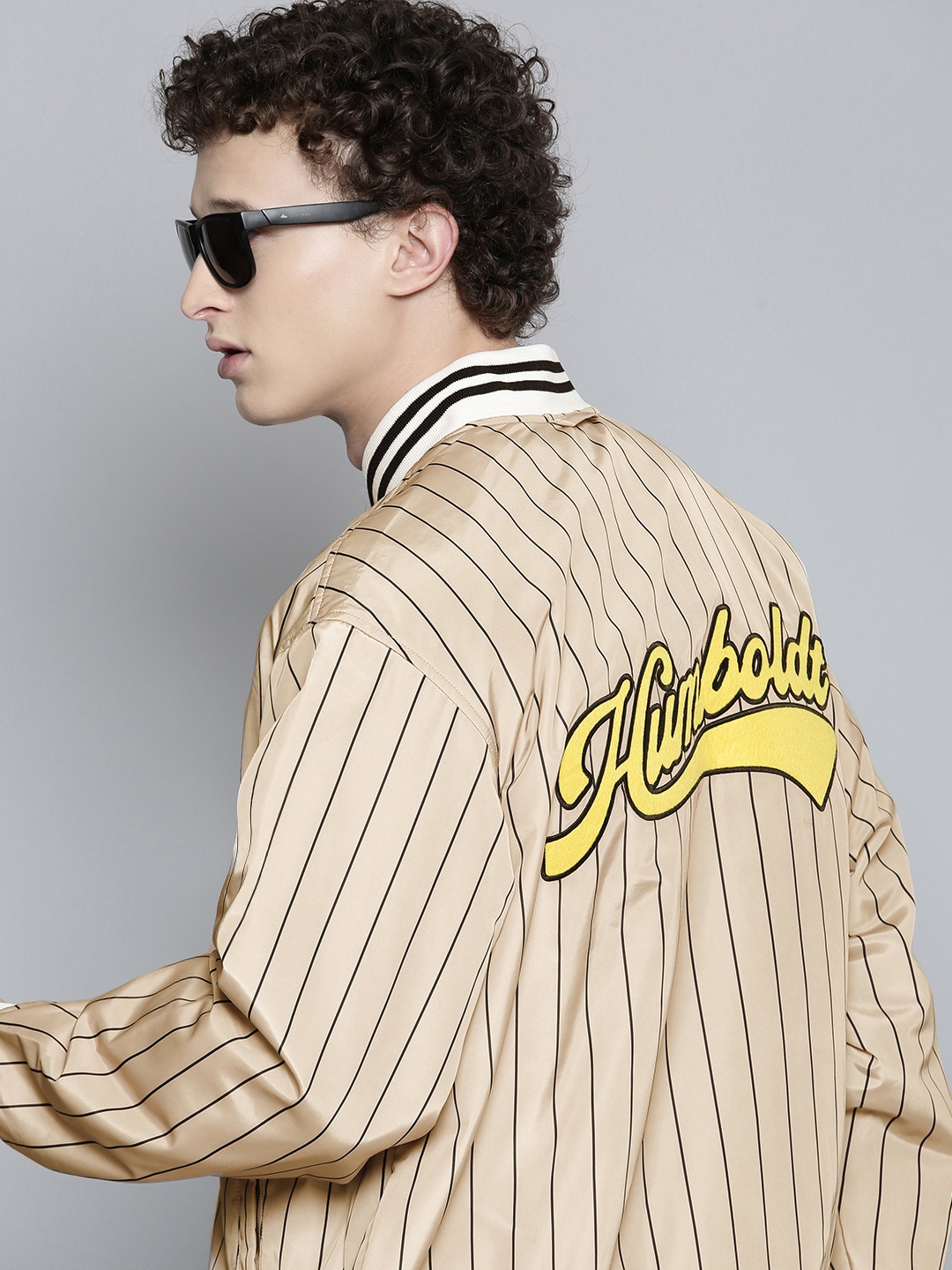 

Levis Typography Printed Striped Varsity Jacket, Beige