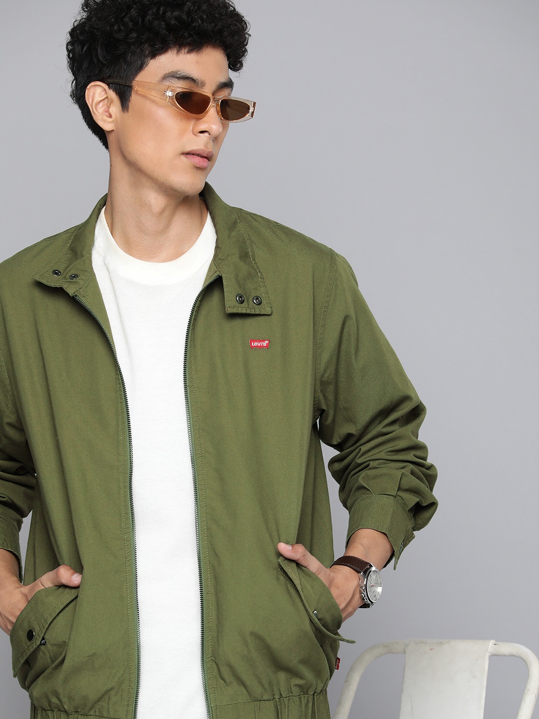 

Levis Solid Pure Cotton Bomber Jacket, Green