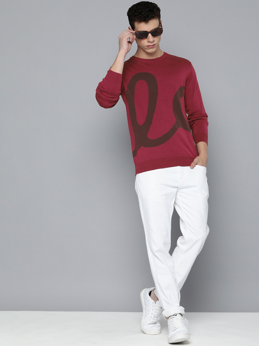 Levis Pure Cotton Typography Printed Pullover, Maroon