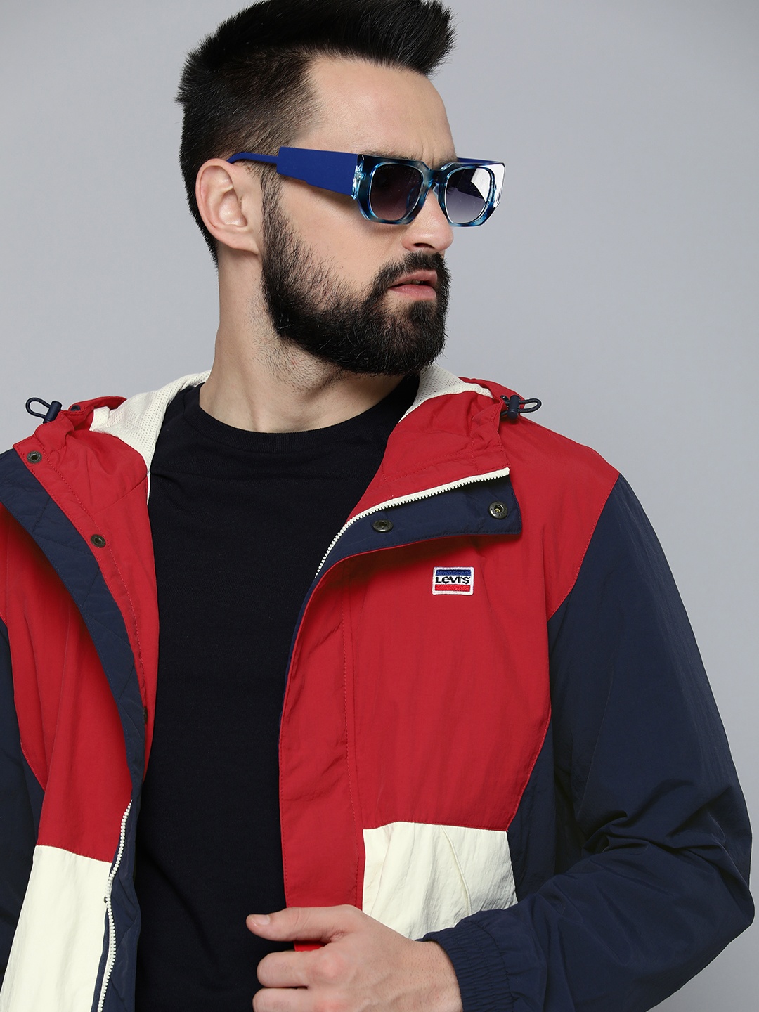 

Levis Colourblocked Hooded Tailored Jacket, Red
