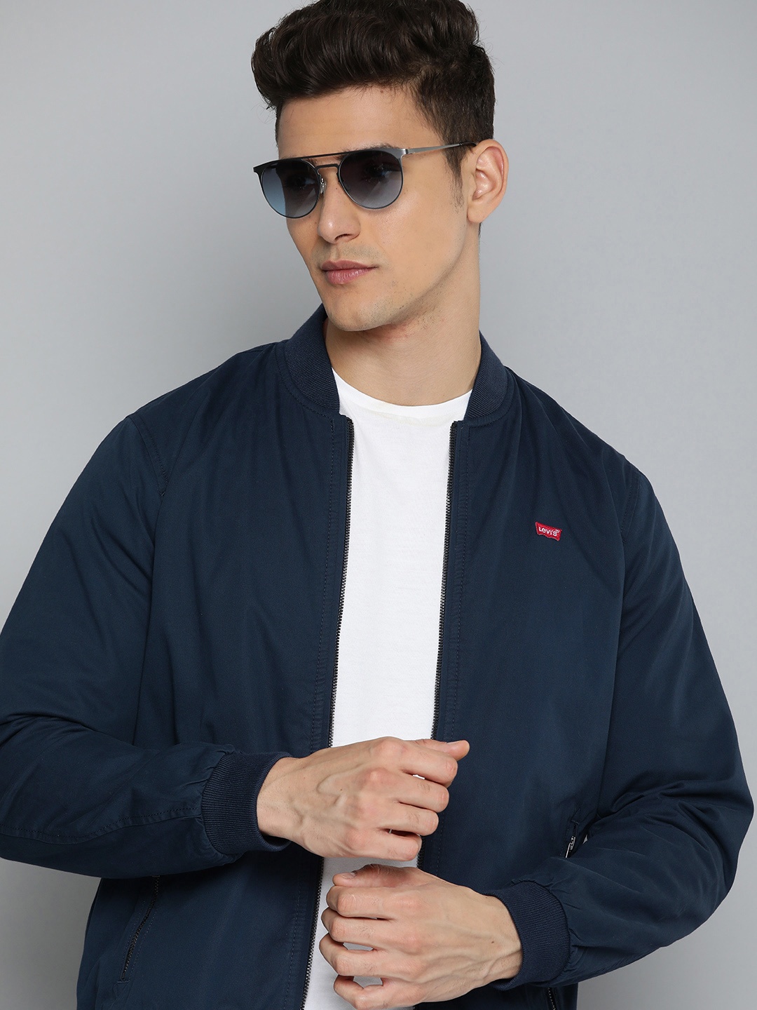 

Levis Solid Long Sleeves Pure Cotton Bomber Jacket, Navy blue