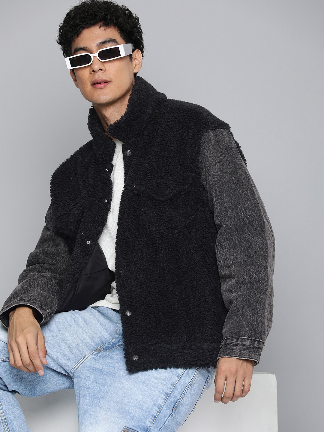 

Levis Faux Fur Pure Cotton Tailored Jacket, Black