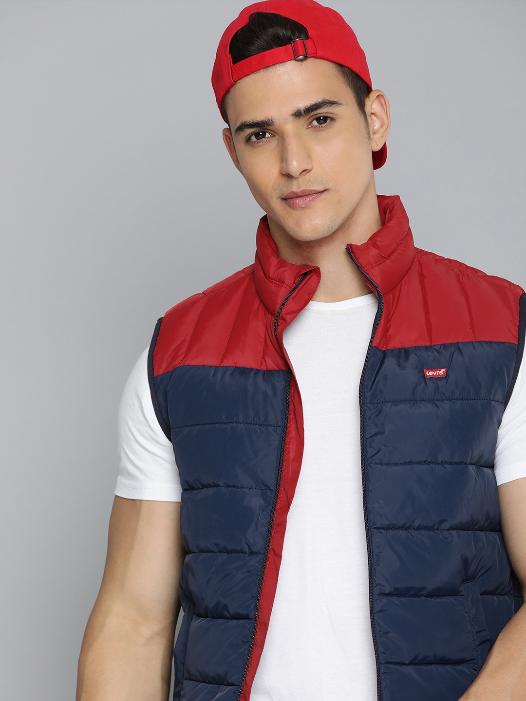 

Levis Colourblocked Padded Jacket With Cover, Navy blue