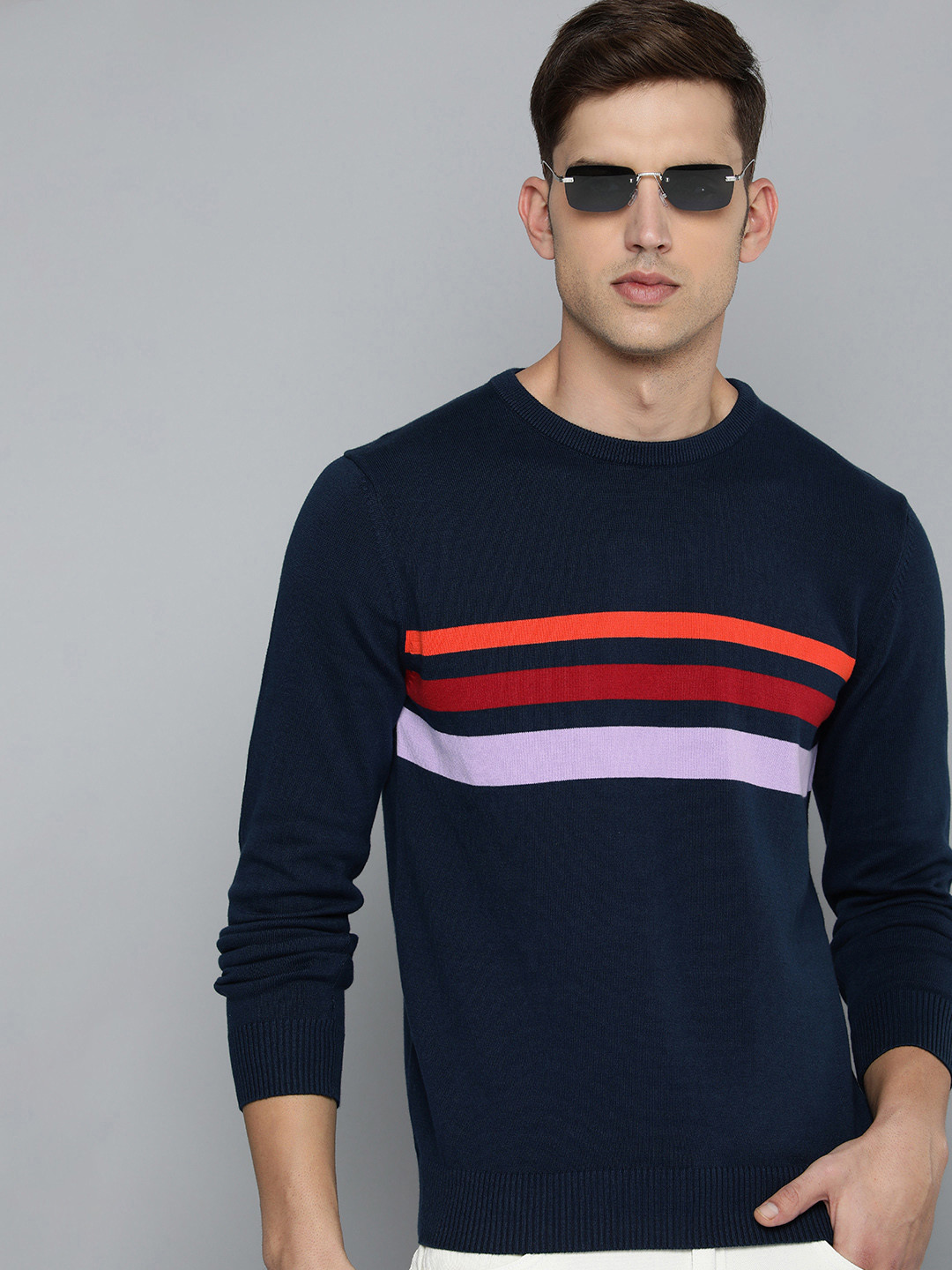 

Levis Pure Cotton Striped Pullover, Navy blue