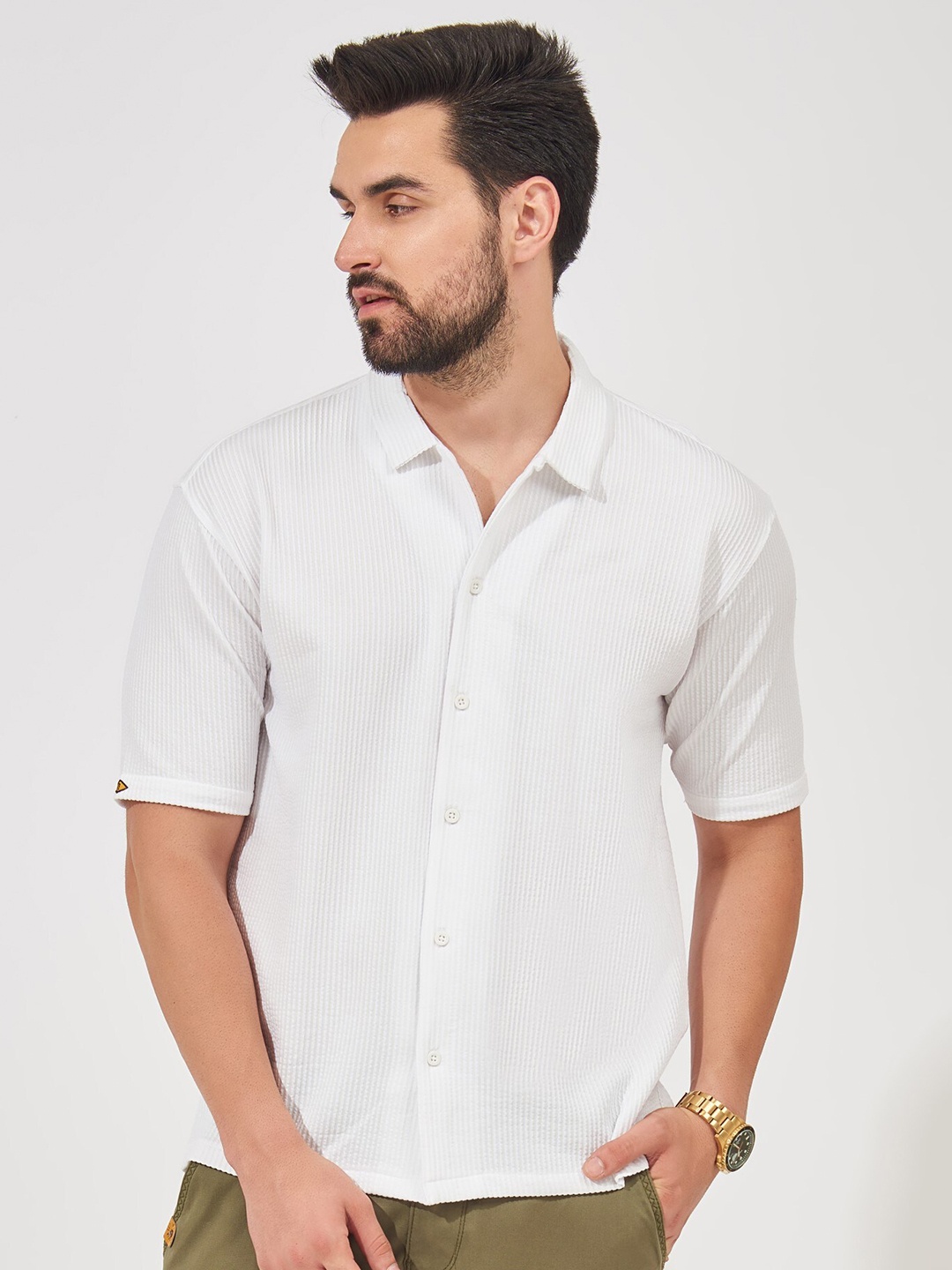 

Maniac Striped Classic Oversized Casual Shirt, White