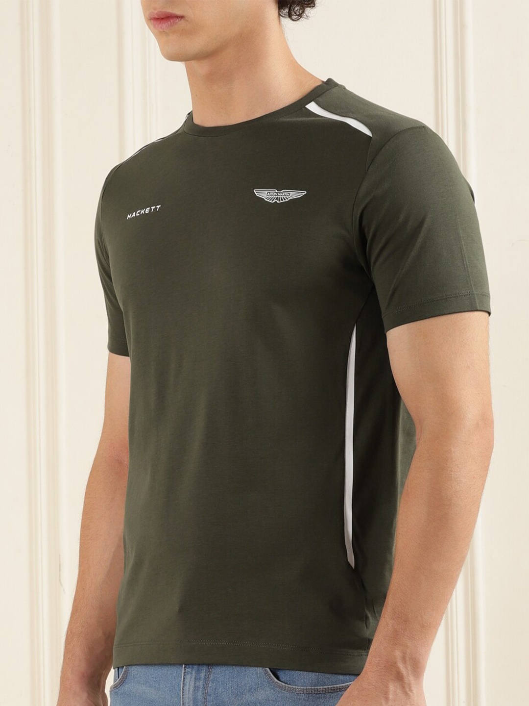 

HACKETT LONDON Men Round Neck Cotton T-shirt, Brown