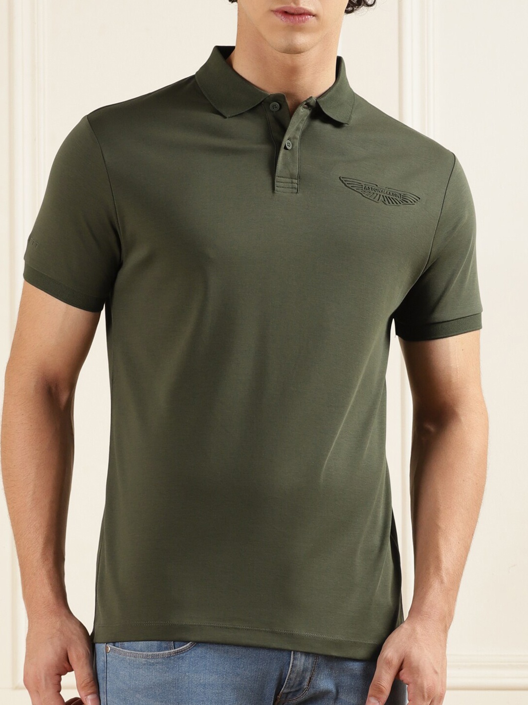 

HACKETT LONDON Men Polo Collar Cotton T-shirt, Olive