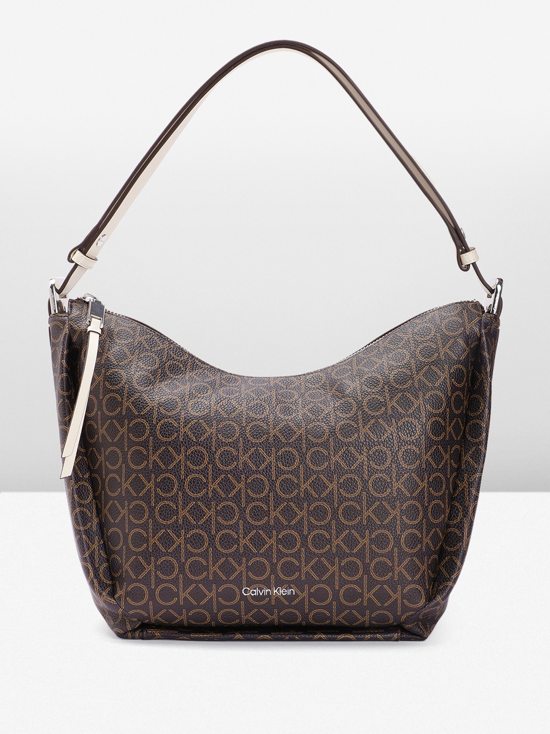 

Calvin Klein Brown Printed Hobo Bag