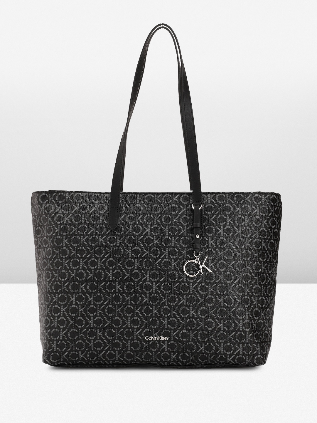 

Calvin Klein Brand Logo Printed Structured Shoulder Bag, Black