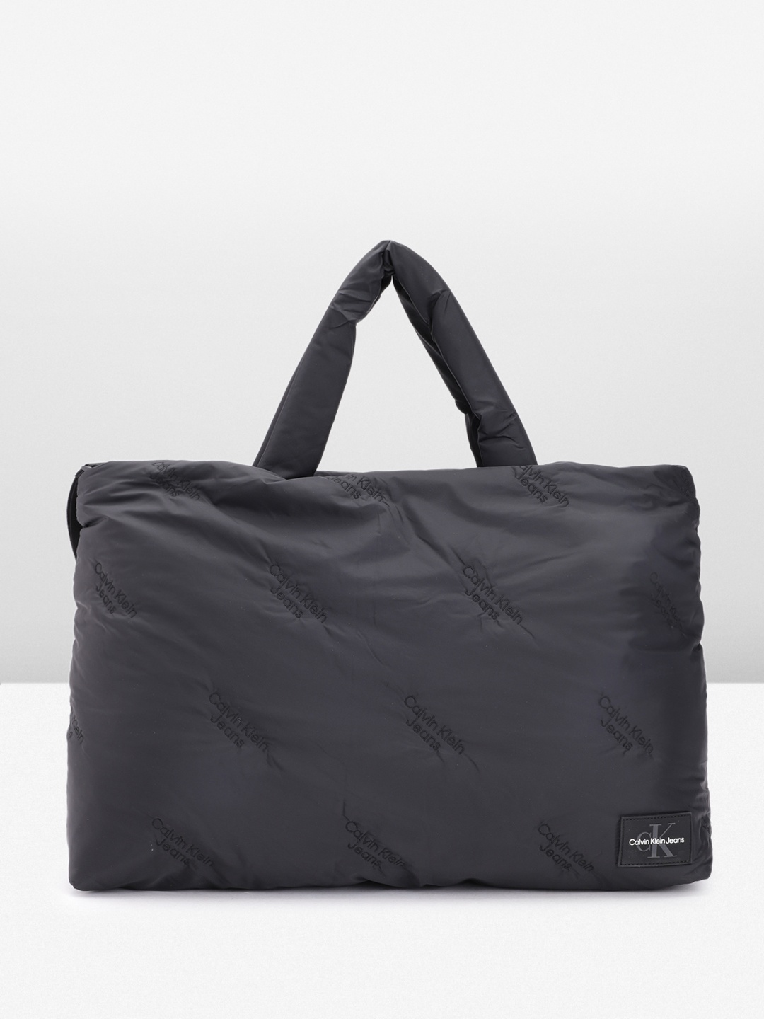 

Calvin Klein Brand Logo Embroidered Oversized Structured Handheld Bag, Black