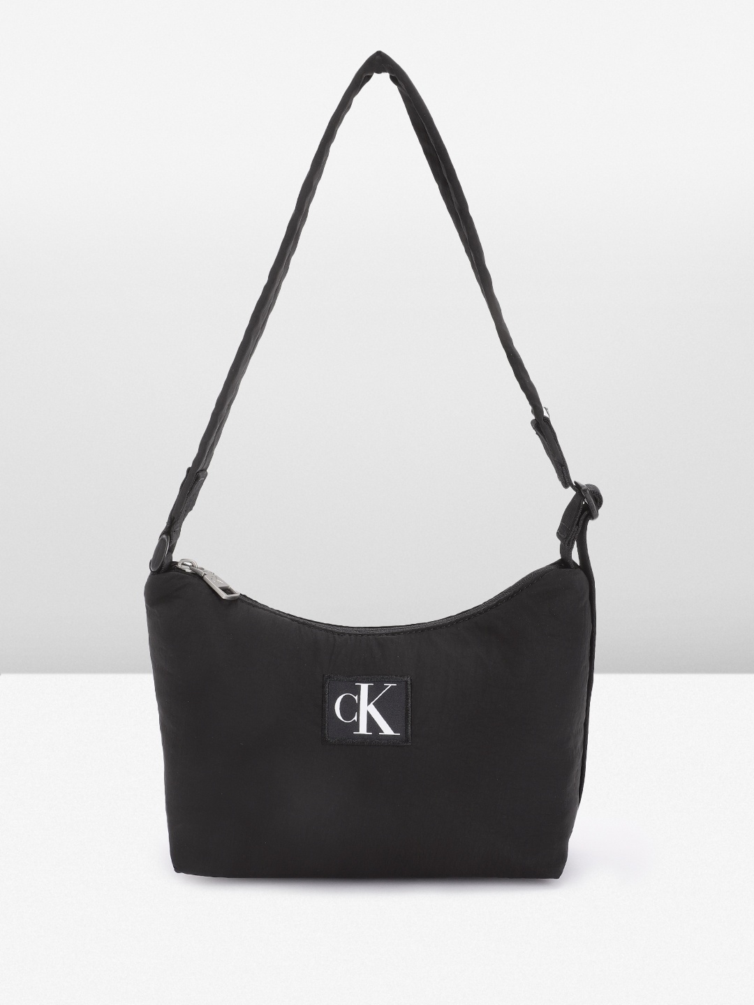 

Calvin Klein Structured Sling Bag with Brand Logo Applique, Black