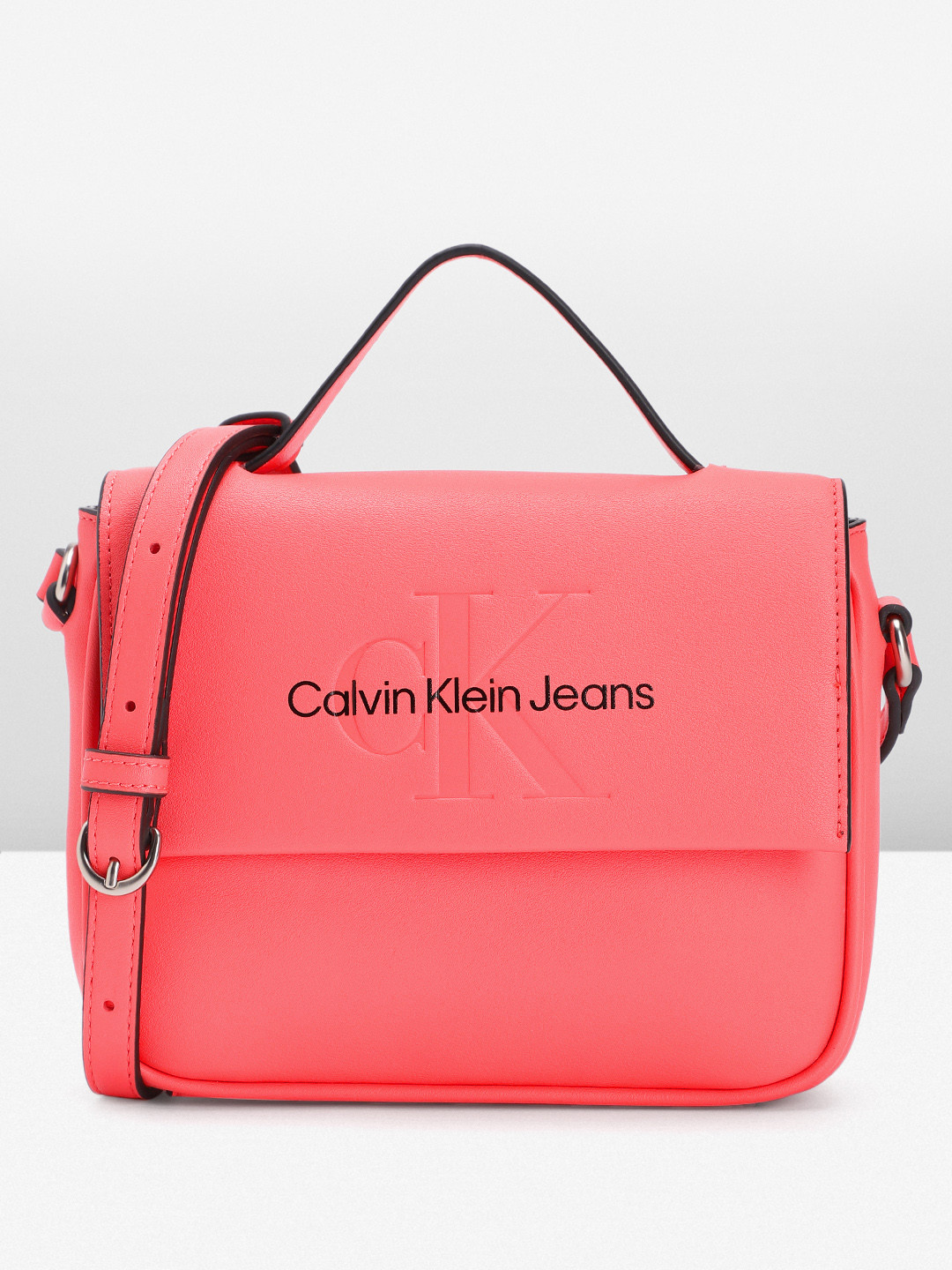 

Calvin Klein Women Brand Logo Printed Satchel, Pink