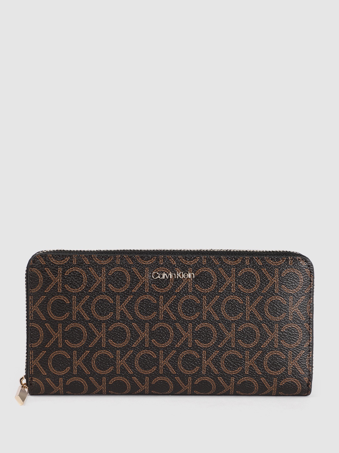 

Calvin Klein Women Brand Logo Printed Zip Around Wallet, Brown