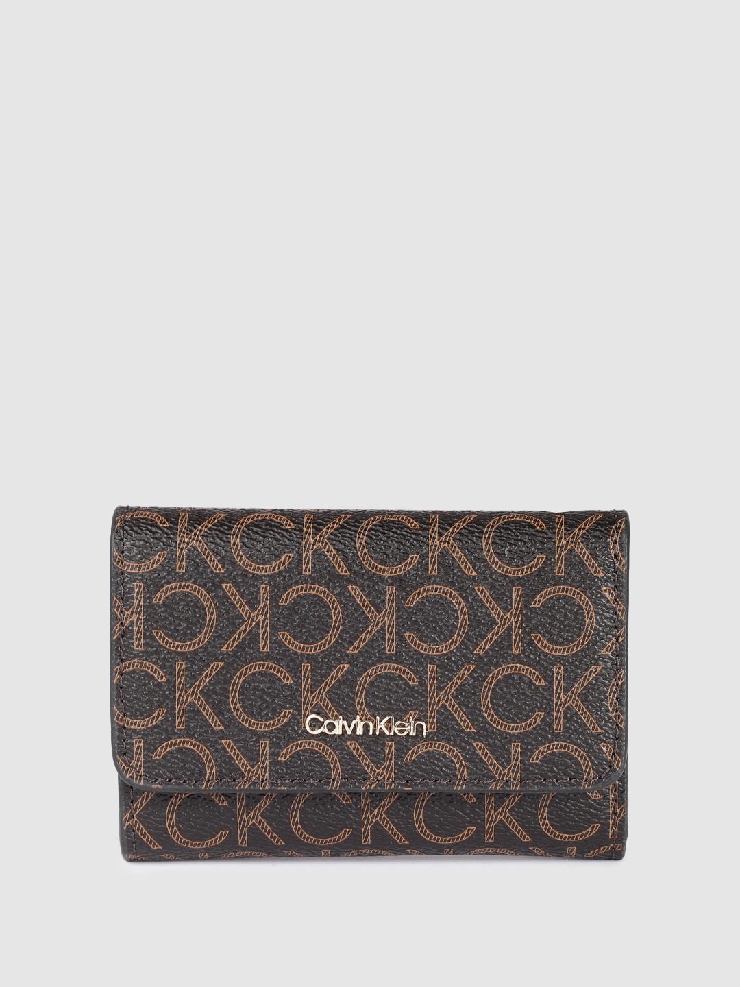 

Calvin Klein Women Brand Logo Printed Two Fold Wallet with RFID, Brown