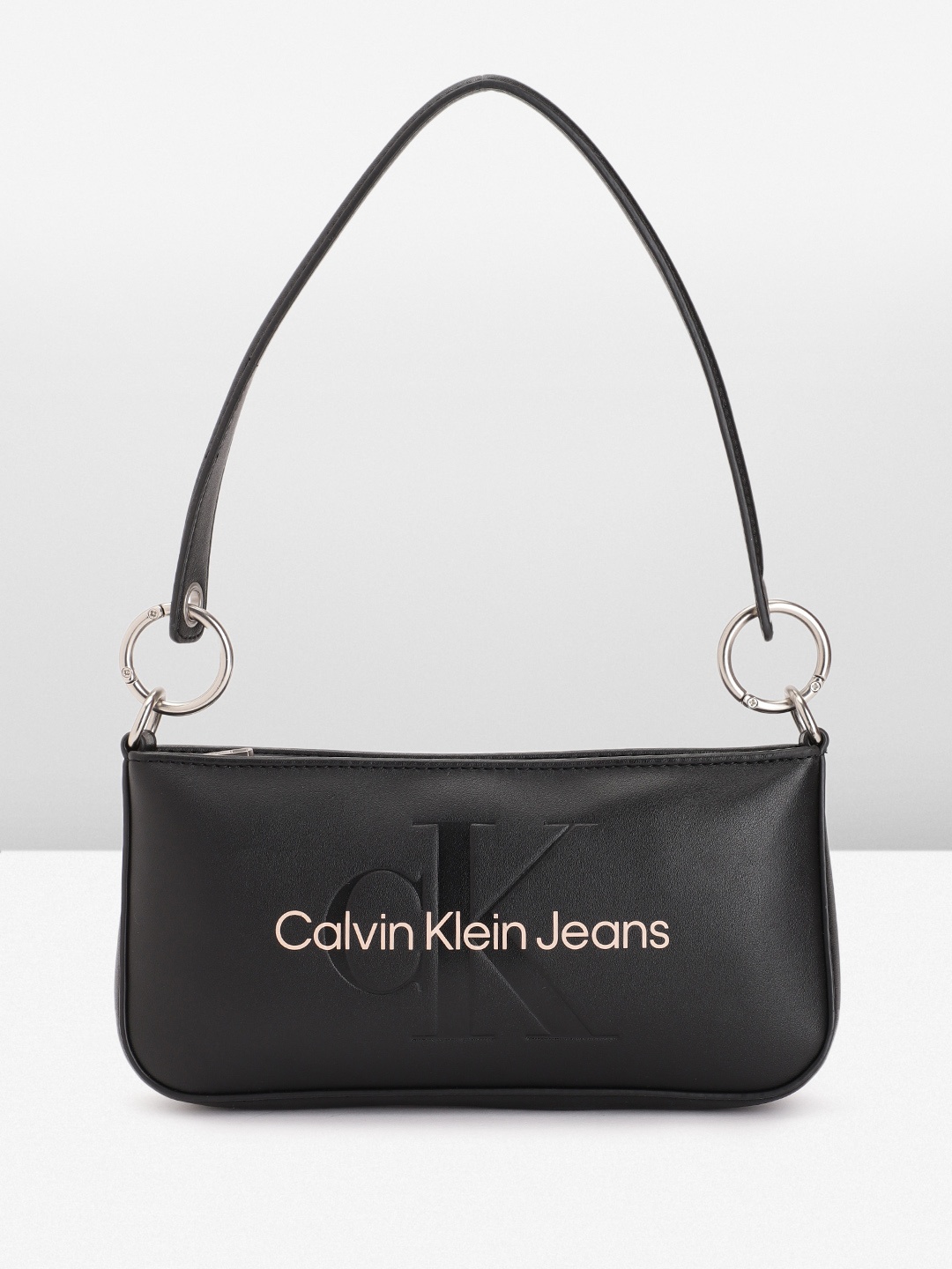 

Calvin Klein Brand Logo Printed & Debossed Structured Shoulder Bag, Black