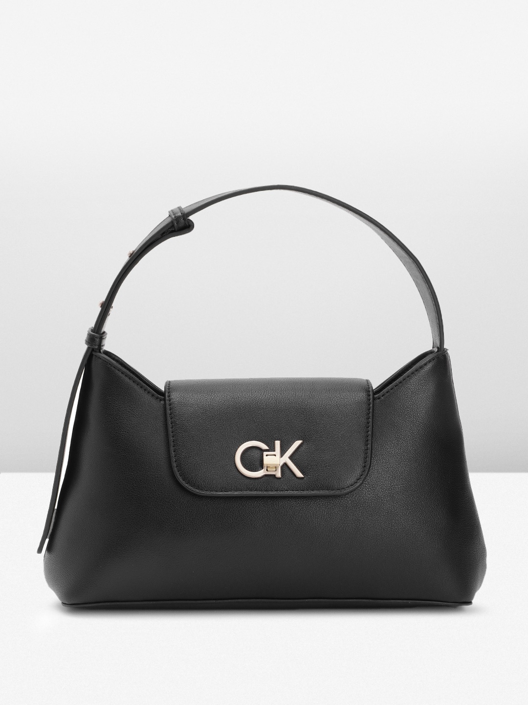 

Calvin Klein Solid PU Structured Hobo Bag, Black