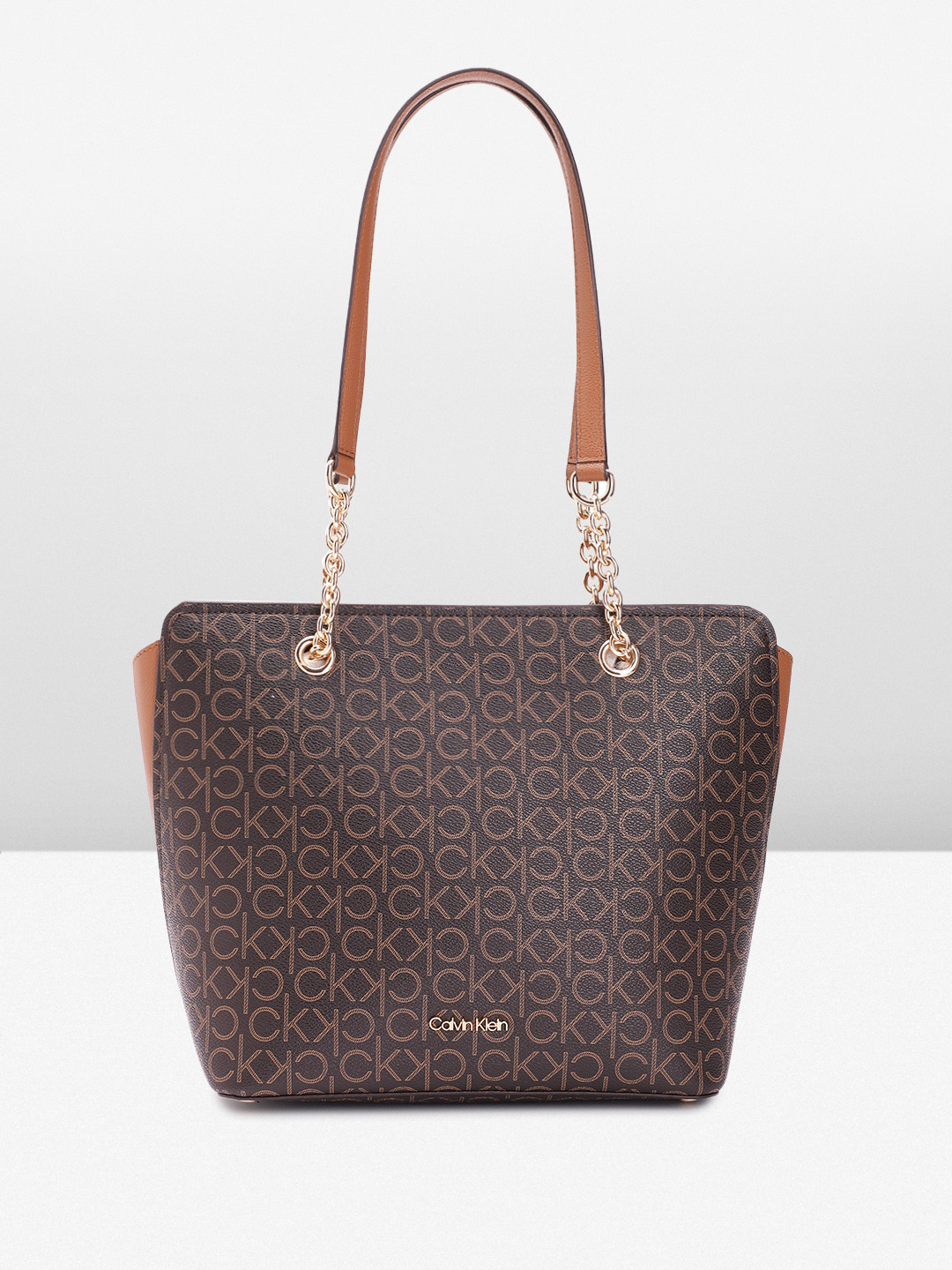 

Calvin Klein Brand Logo Printed Shoulder Bag, Brown