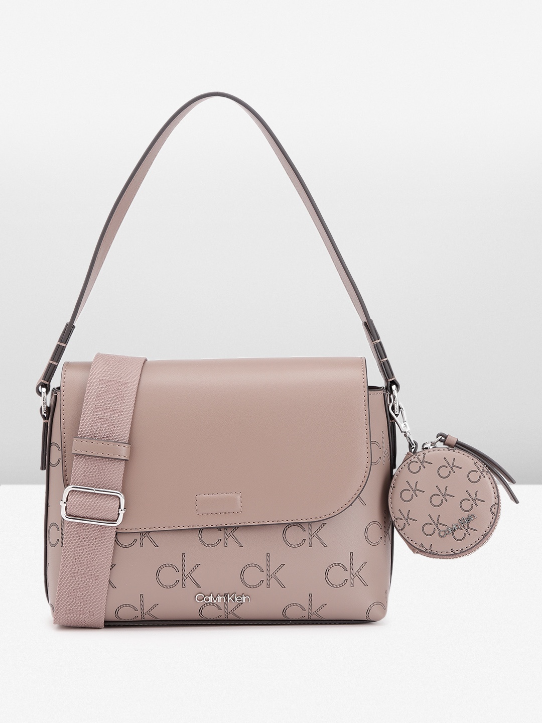 

Calvin Klein Brand Logo Printed Handheld Bag, Brown
