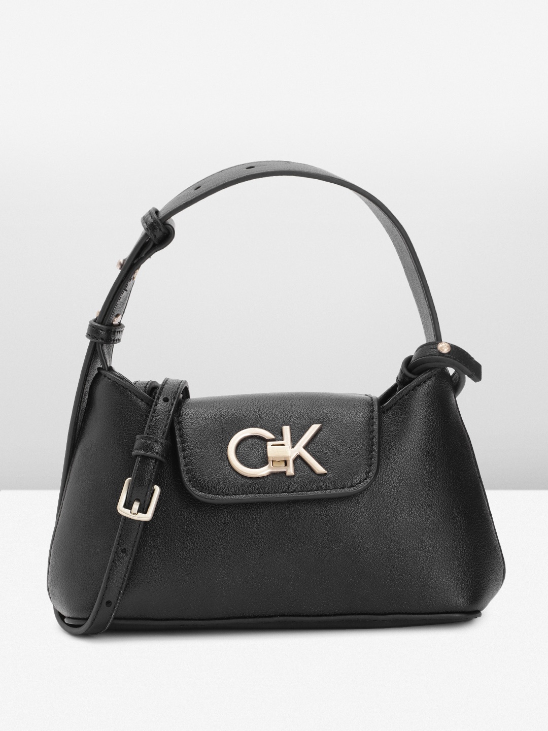 

Calvin Klein Solid PU Structured Mini Hobo Bag, Black