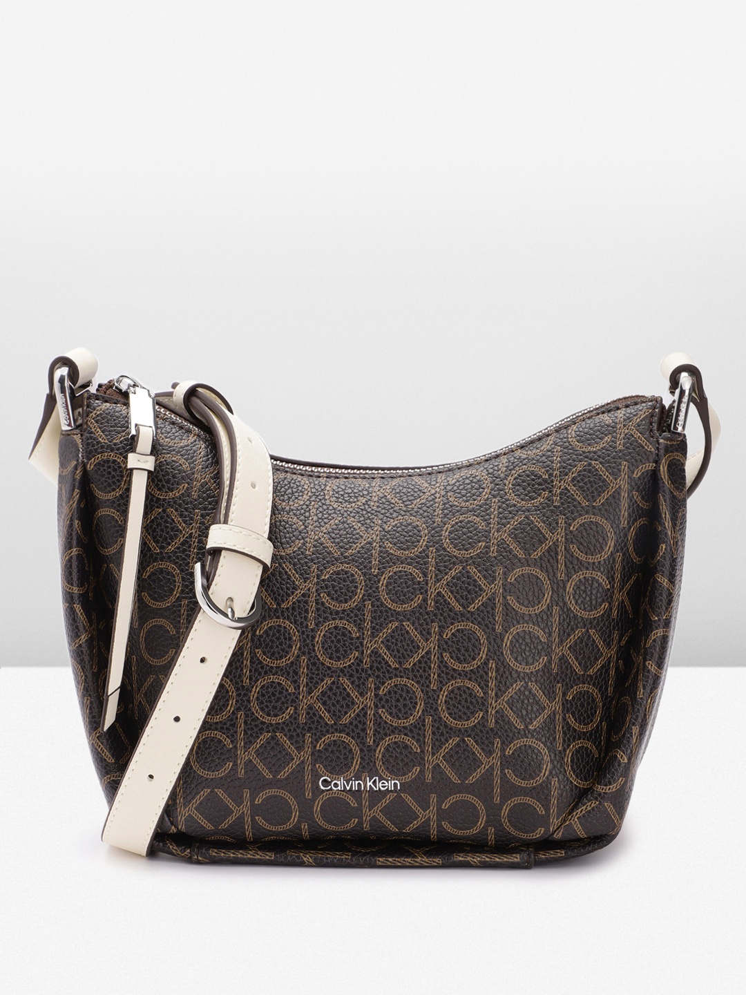 

Calvin Klein Brand Logo Printed Sling Bag, Brown