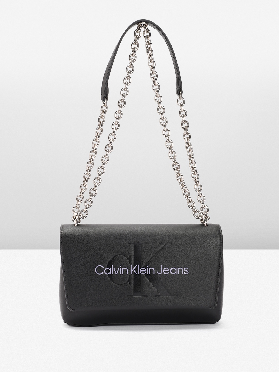 

Calvin Klein Brand Logo Debossed & Printed PU Structured Shoulder Bag, Black