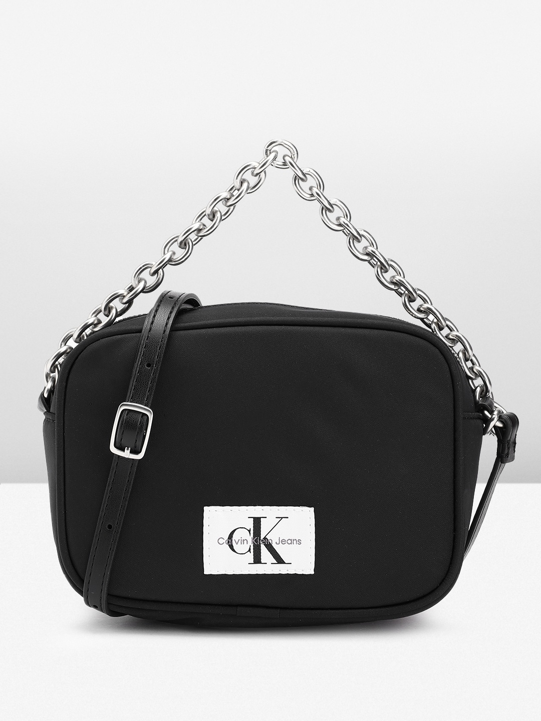 

Calvin Klein Brand Logo Printed Structured Sling Bag, Black