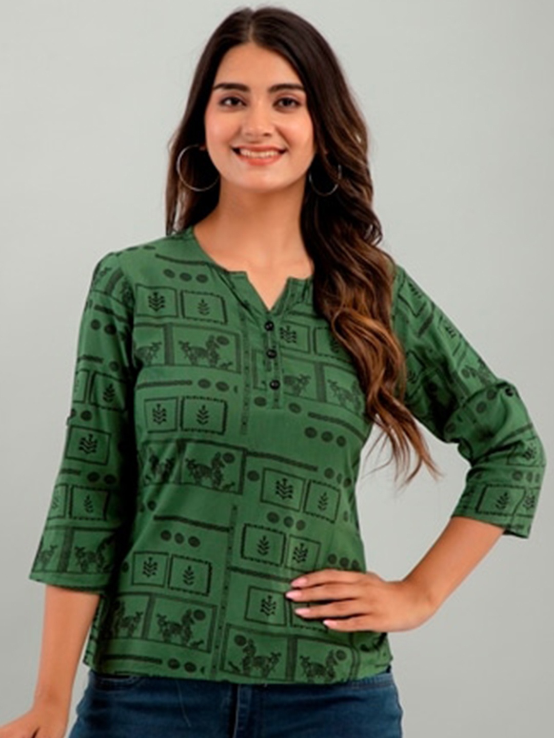 

HERE&NOW Tribal Printed Top, Green