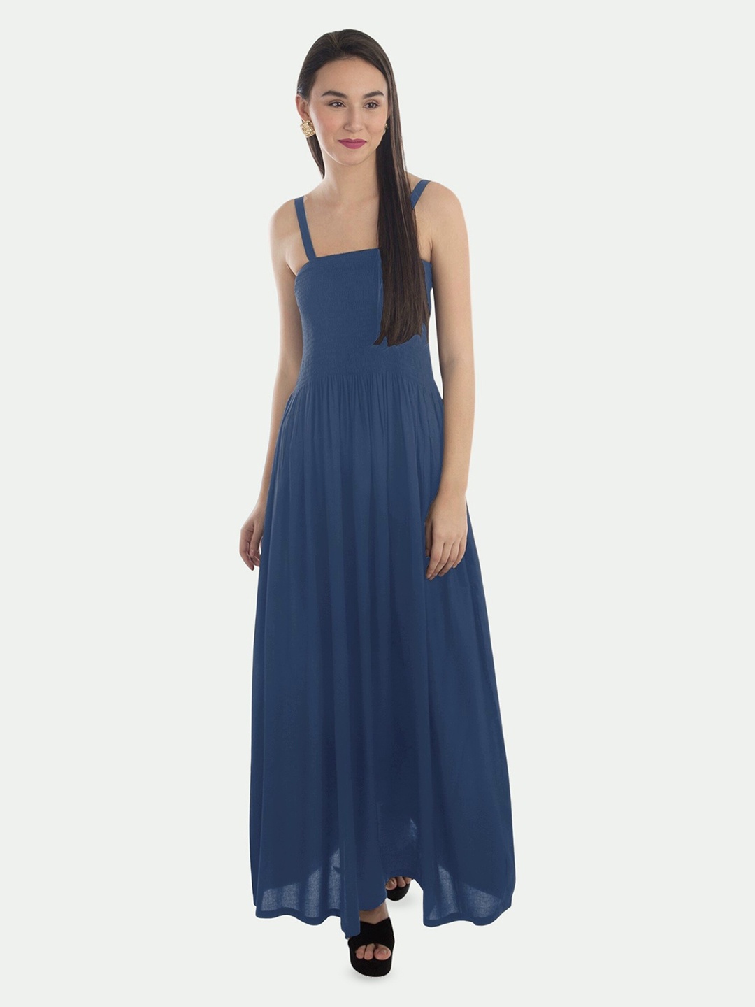 

PATRORNA Shoulder Straps Cotton Maxi Dress, Blue