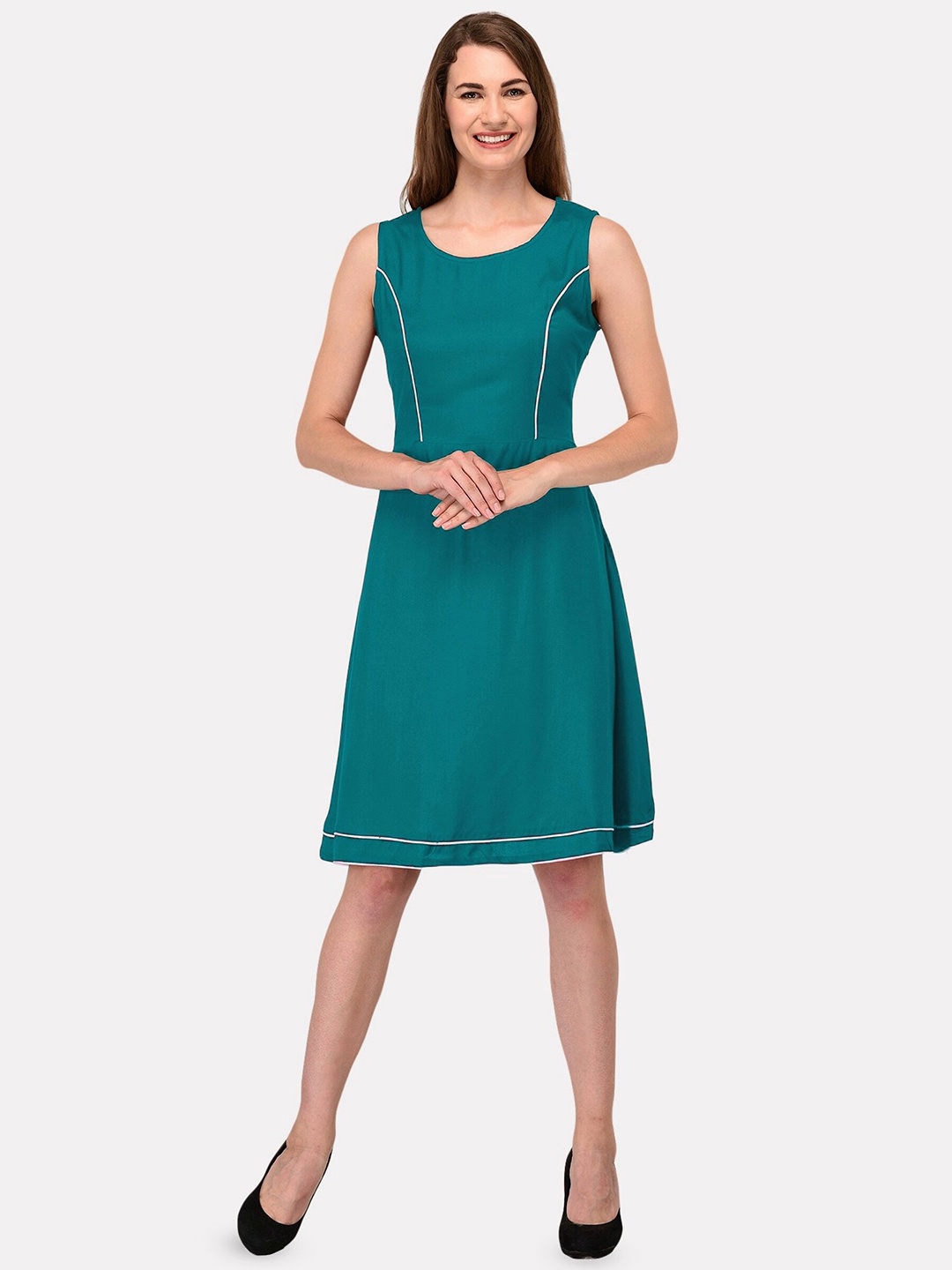 

PATRORNA Round Neck Fit & Flare Dress, Green