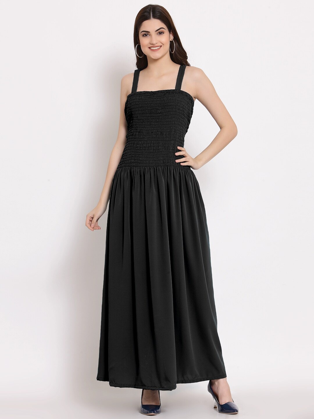 

PATRORNA Smocked Fit & Flare Maxi Dress, Black