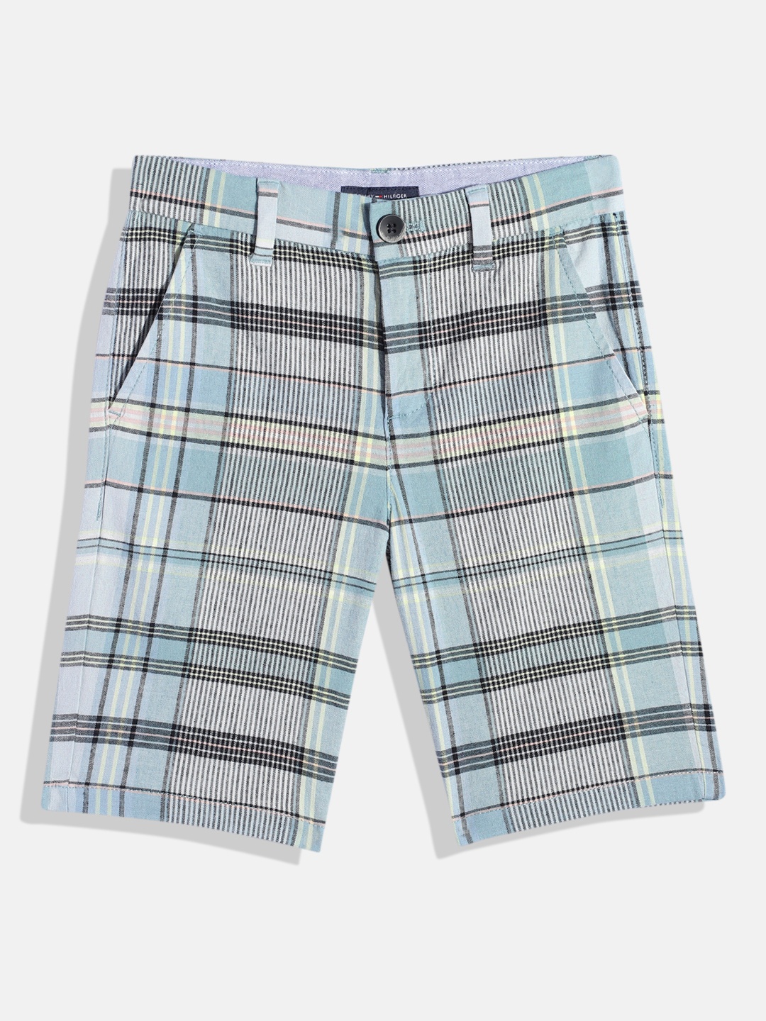 

Tommy Hilfiger Boys Checked Regular Fit Mid-Rise Cotton Linen Regular Shorts, Blue