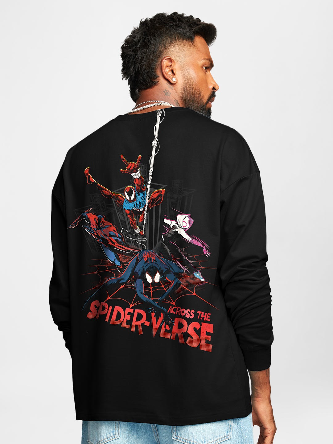 

The Souled Store Black & Red & Blue Spider-Man Printed Oversized Pure Cotton T-shirt