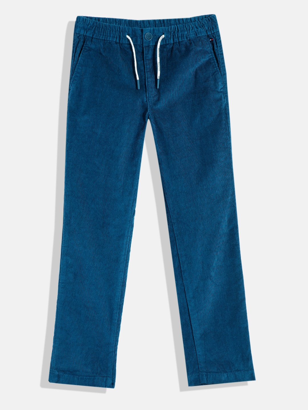 

Tommy Hilfiger Boys Regular Fit Mid-Rise Plain Flat-Front Corduroy Trousers, Blue