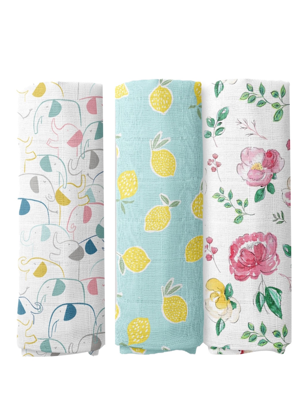 

haus & kinder Infant Kids Set of 3 Pure Cotton Printed Swaddles, White