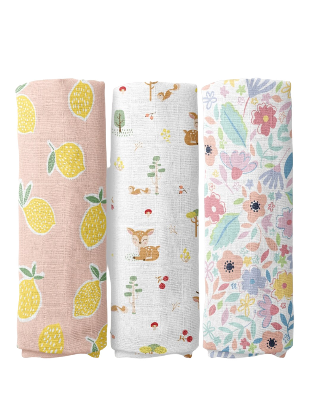 

haus & kinder Infant Kids Set of 3 Pure Cotton Printed Swaddles, White