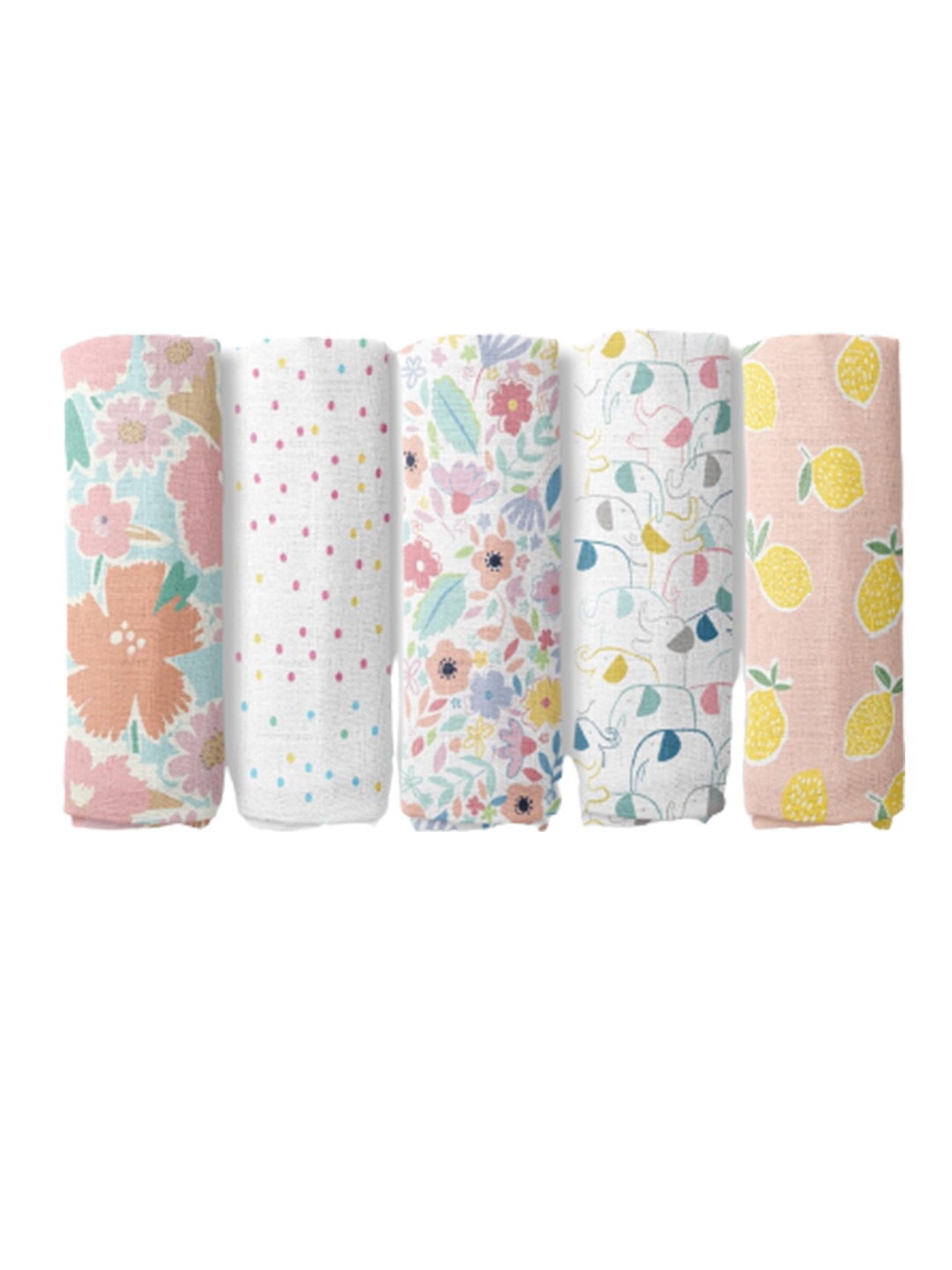 haus & kinder Infant Kids Set of 5 Pure Cotton Printed Swaddles, White