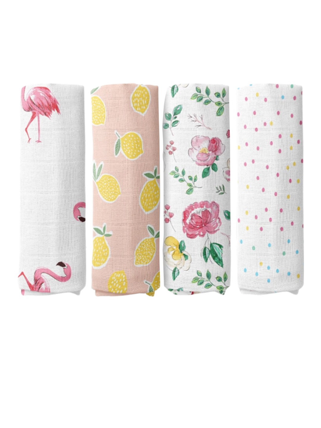 

haus & kinder Infant Kids Set of 4 Pure Cotton Printed Swaddles, White