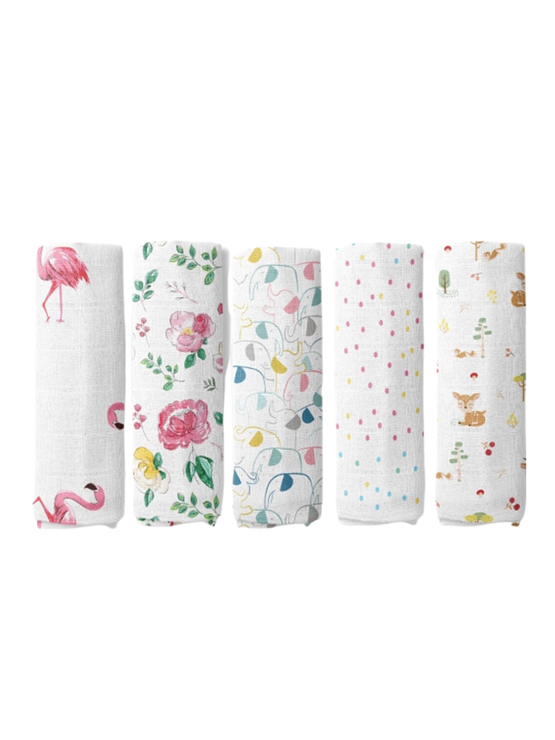 

haus & kinder Infant Kids Set of 5 Pure Cotton Printed Swaddles, White