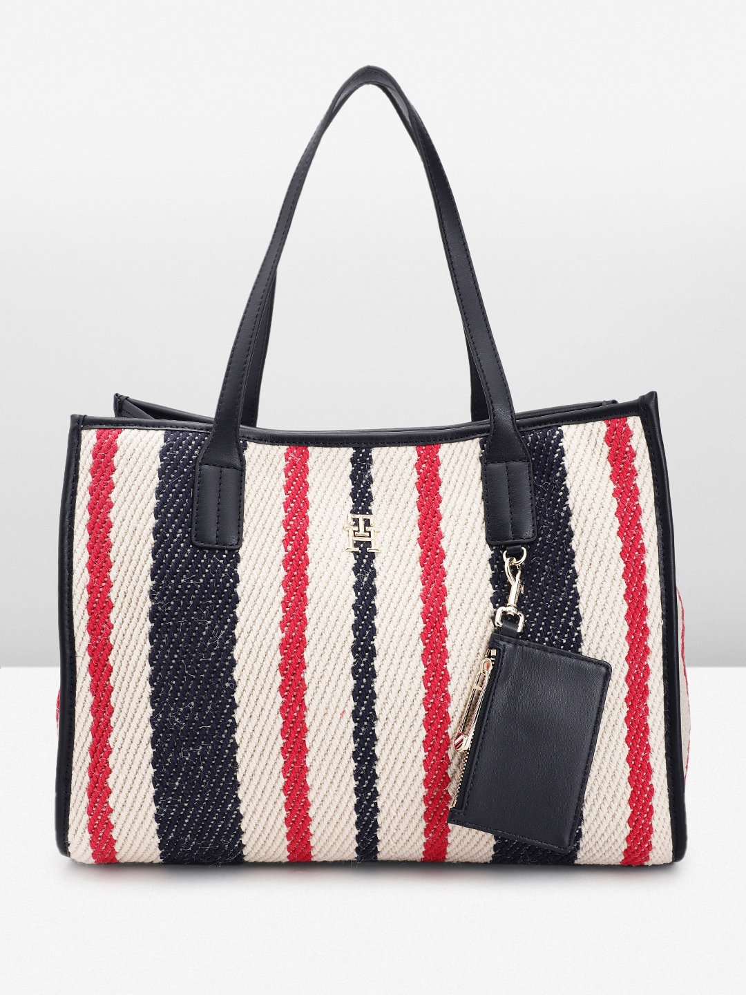 

Tommy Hilfiger Striped Shopper Tote Bag with Pouch, Beige