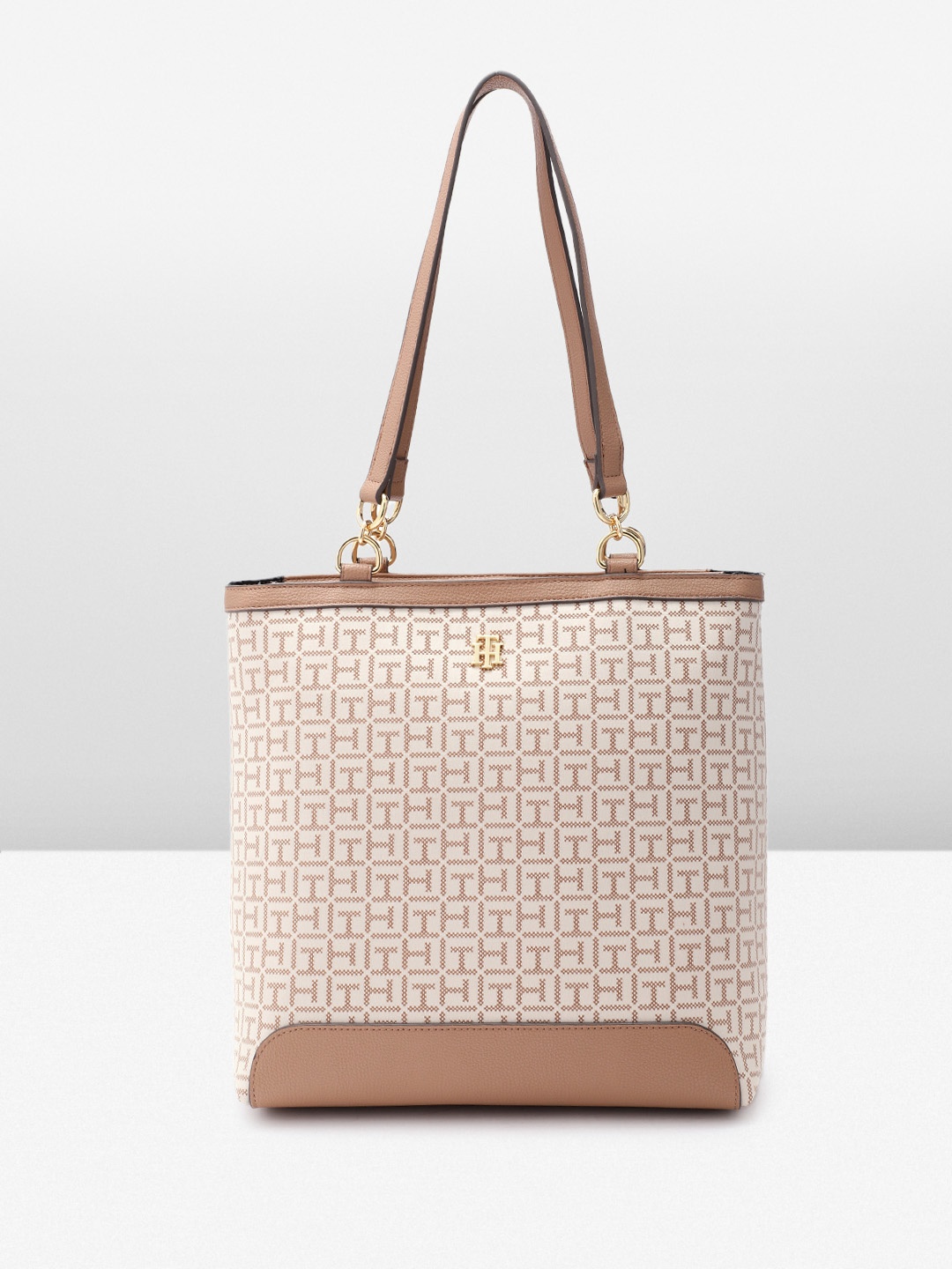 

Tommy Hilfiger Self Brand Logo Design Structured Shoulder Bag, Beige