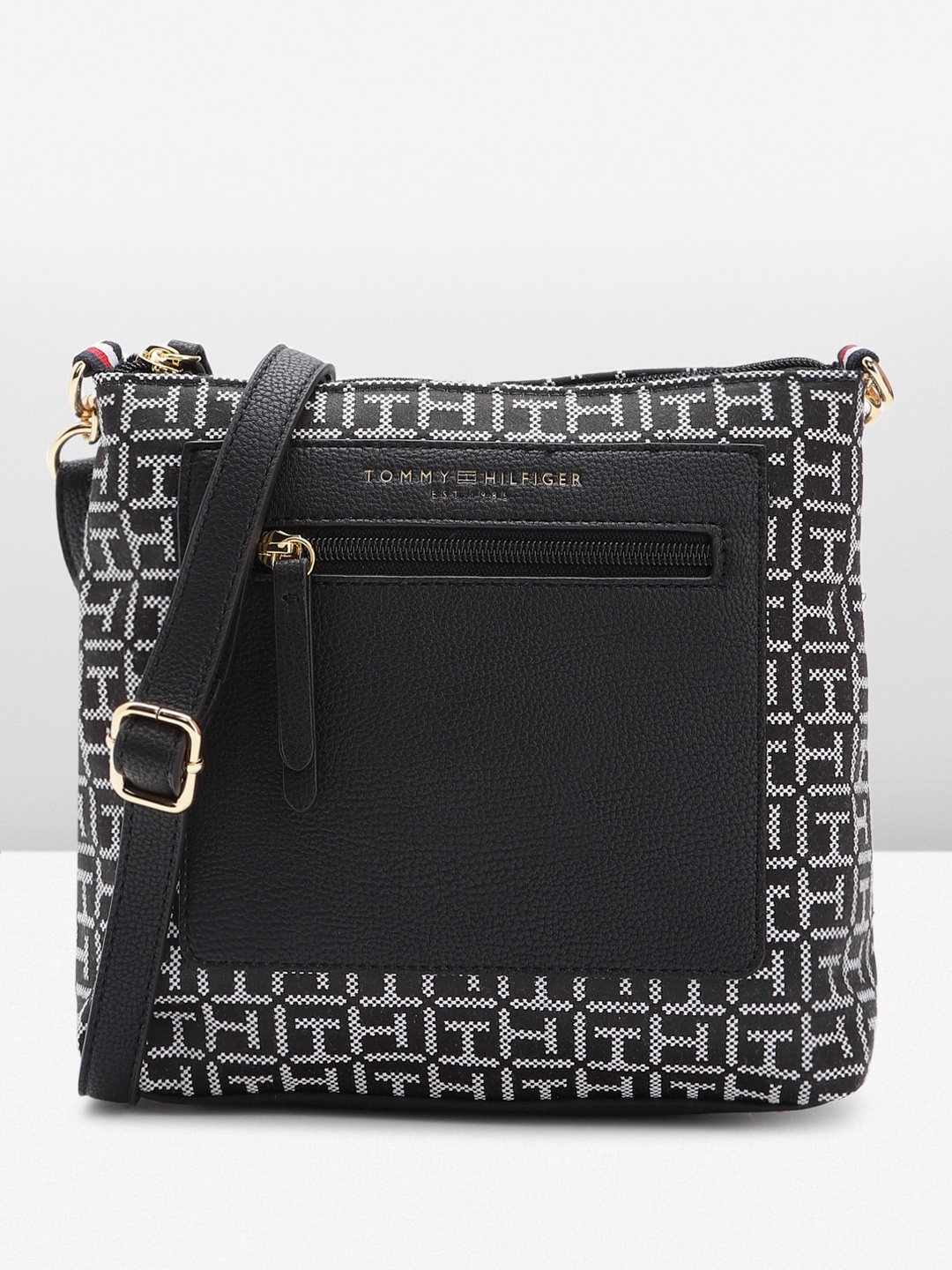 

Tommy Hilfiger Self Brand Logo Design Structured Sling Bag, Black